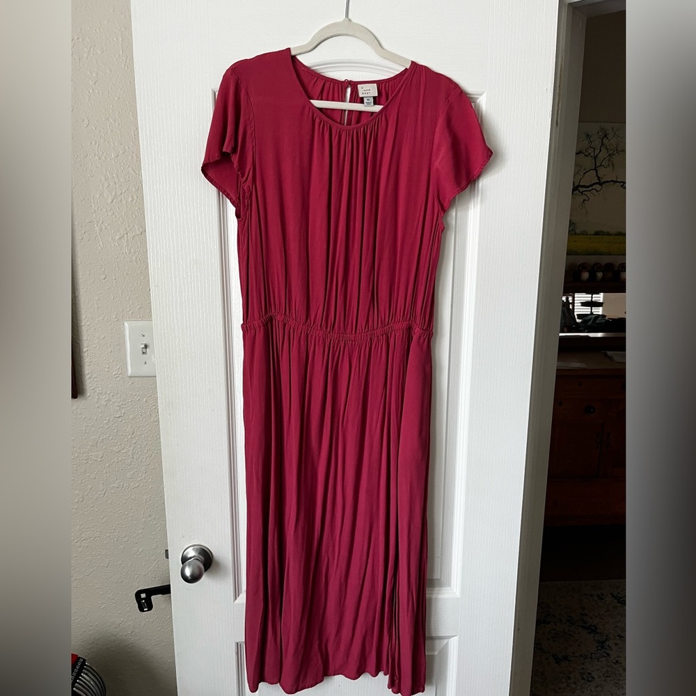 A New Day Red Pleated Midi Sundress